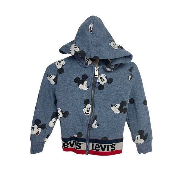 Levi’s Disney Mickey Mouse Blue Zip Hoodie Hooded Sweater Jacket Toddler SZ 2T 2